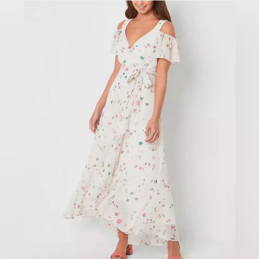 Melonie T Women's Short Sleeve Floral Maxi Dress